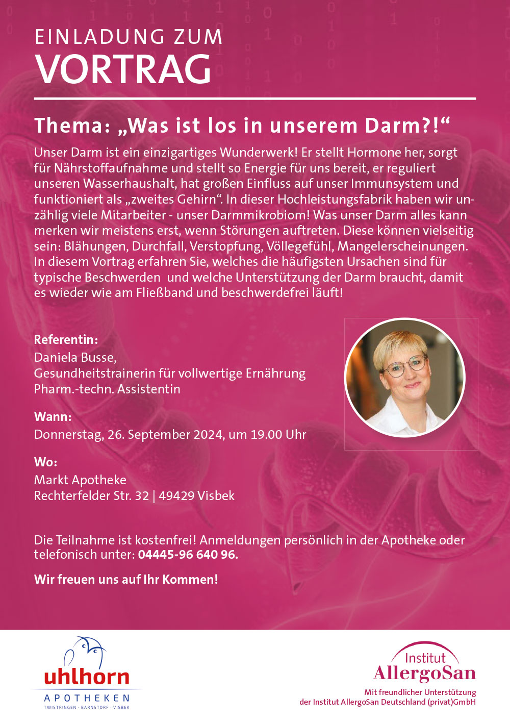 Vortrag zum Thema Darmgesundheit am 26.9.24 in der Markt Apotheke